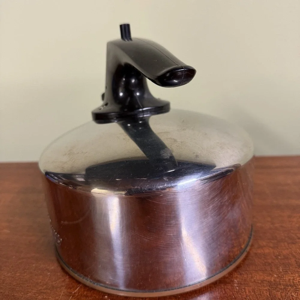 Revere Ware Small Copper Bottom 1 QT Quart Whistling Tea Kettle Pot Paul Revere